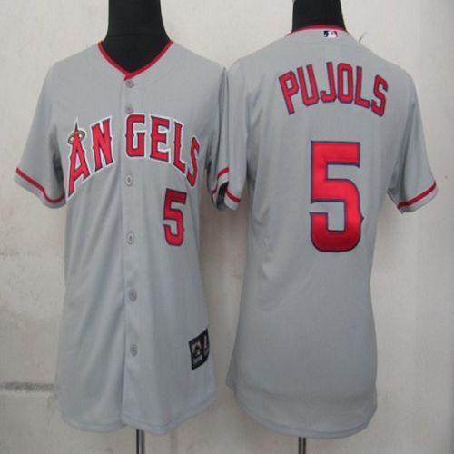 Angels of Anaheim #5 Albert Pujols Grey Women's Fashion Stitched MLB Jersey - Click Image to Close